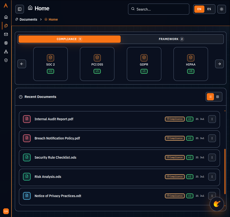Azentro documents dashboard